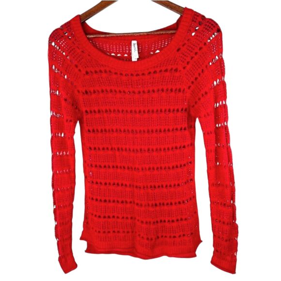 Aeropostale Red Crochet Longline Open-Knit Sweater Sz S/P -  Y2K Whimsigoth Boho - Picture 6 of 8